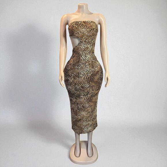 Leopard Print Strapless Midi Dress - Picture 3 of 6